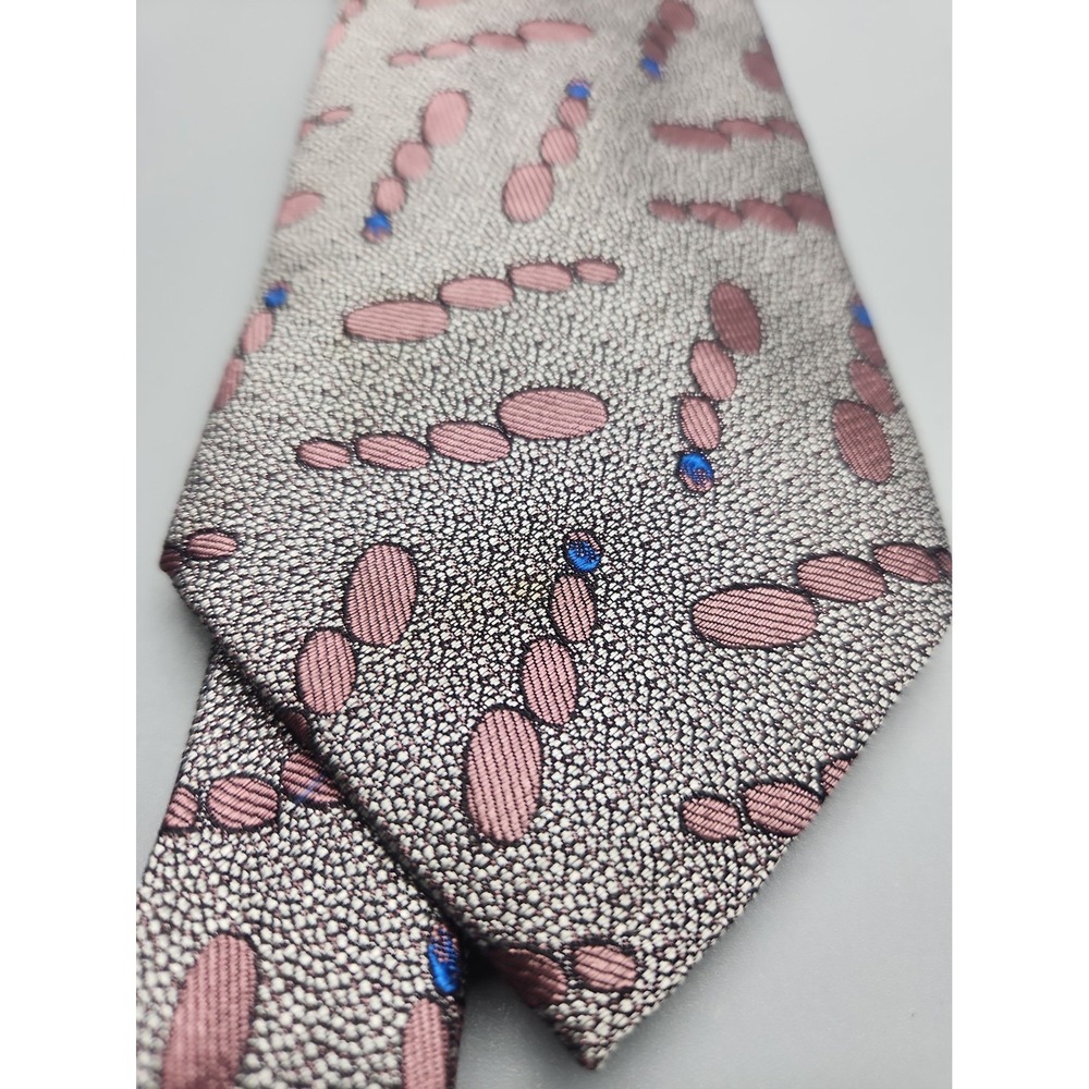 ANDREW FEZZA Men's 100% Silk Necktie ITALY Designer Geometric Mauve Pink Blue